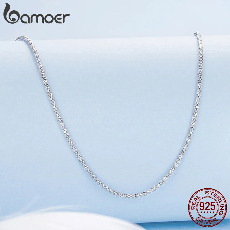 BAMOER Gold Plated Meteor Round Necklace for Women, 925 Sterling Silver Adjustable Basic Chain Necklace Bridal Wedding Jewelry