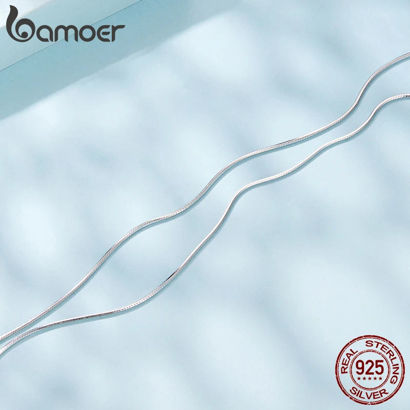 BAMOER Solid Gold Over 925 Sterling Silver Chain Necklace for Women Girls, Thin Dainty Round Snake Chain For Daily Pairing