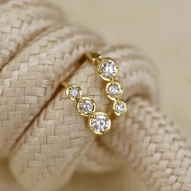 925 Sterling Silver Plated 14K Gold Gradient Size Zircon Earrings for Women French Temperament Wedding Party Jewelry Accessories