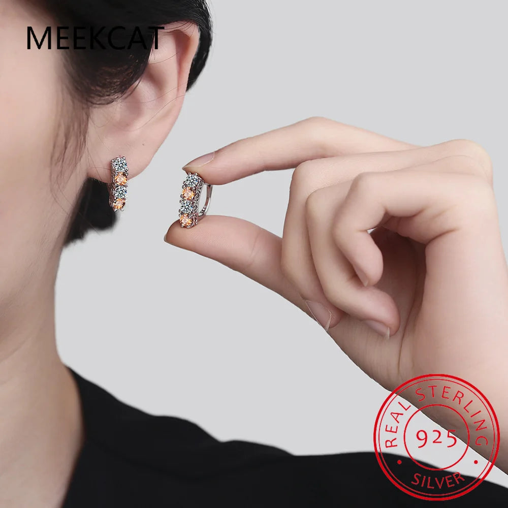 Round Natural Yellow Citrine 925 Sterling Silver U Shape Hoop Earrings for Women Statement Fashion Gemstone Jewelry Gift