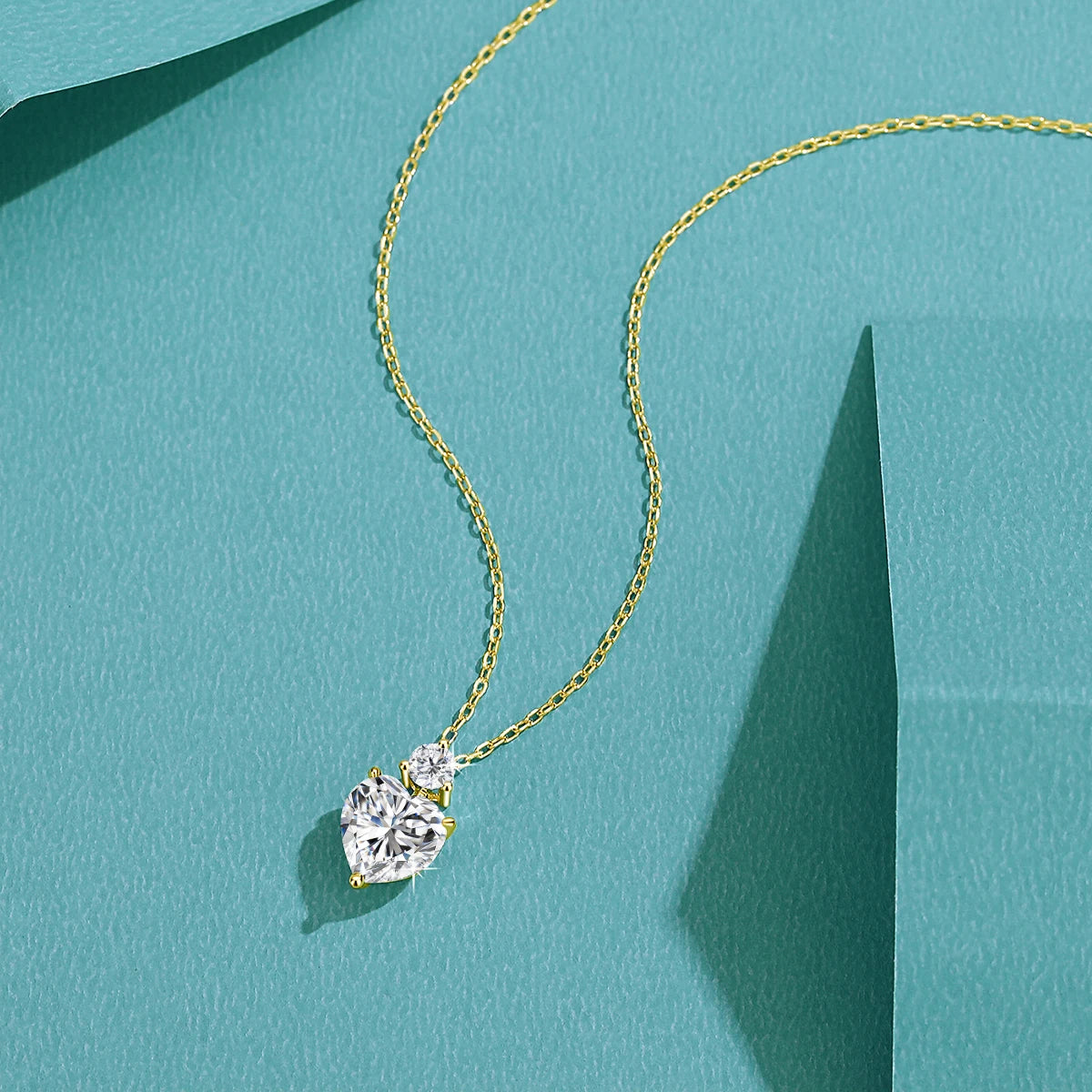 100% Real 14K Gold Filled Romantic Heart Moissanite Pendant Necklace Women AU585 K Gold Solitaire Drop Necklace Wedding Jewelry