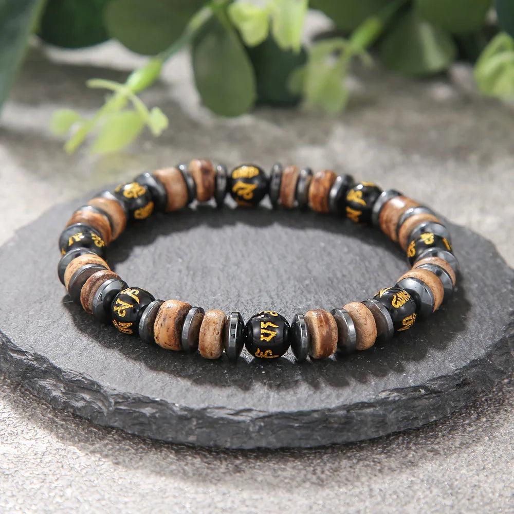 1PC Vintage Male Tribal Coconut Shell Wooden Beaded Bracelet for Men Lava Stone Bracelet Man Jewelry Gift for Him