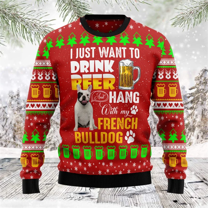 2025 Beer Graphic Sweatshirts Santa Claus Bar Party 3D Printed Ugly Christmas Sweater Unisex Pullovers Streetwear Sweatshirt