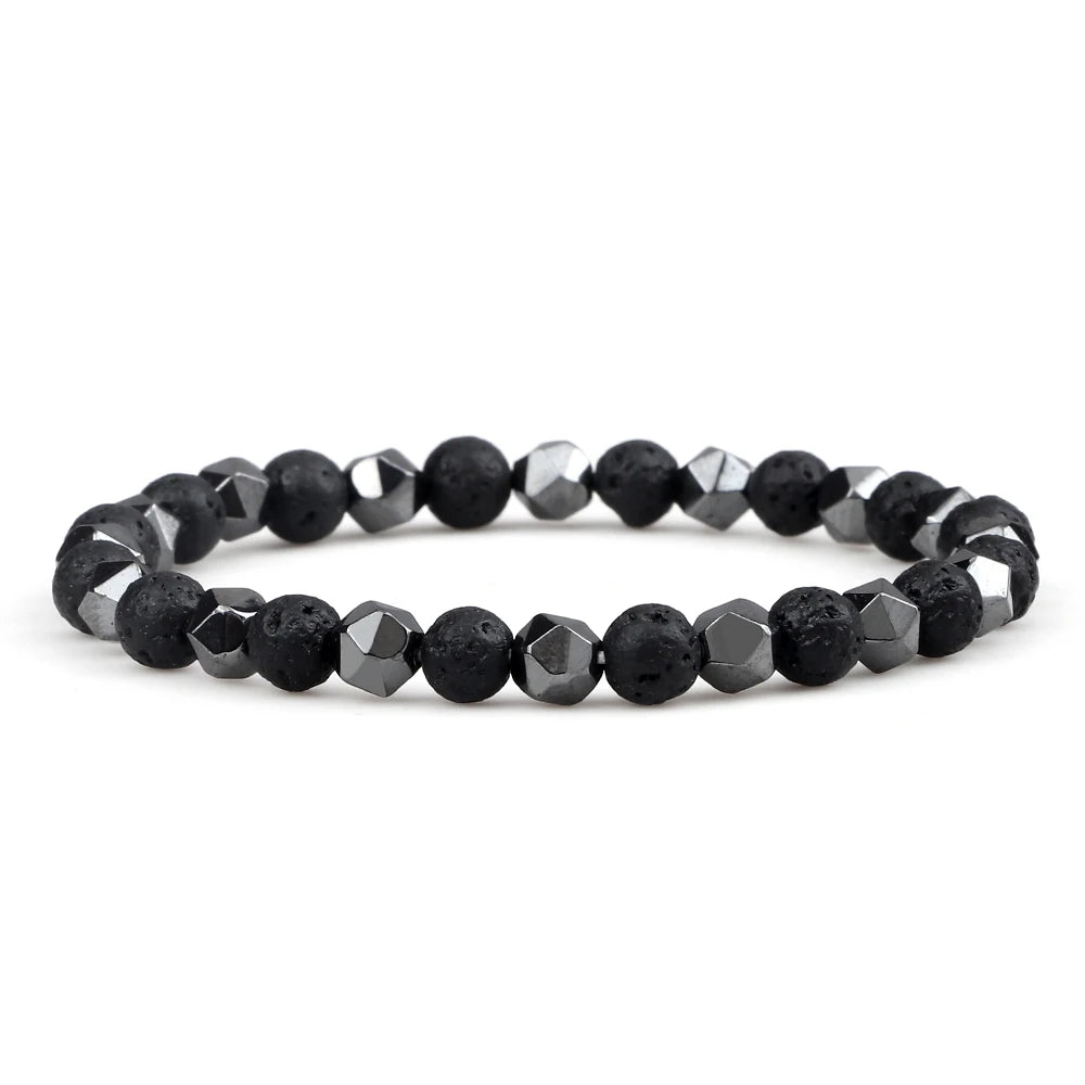 Herren-Armband mit unregelmäßigen Hämatitperlen, Damen-Armband mit 4, 6 oder 8 mm großen, natürlichen Lava-Tigeraugenperlen, modischer Freundschaftsschmuck