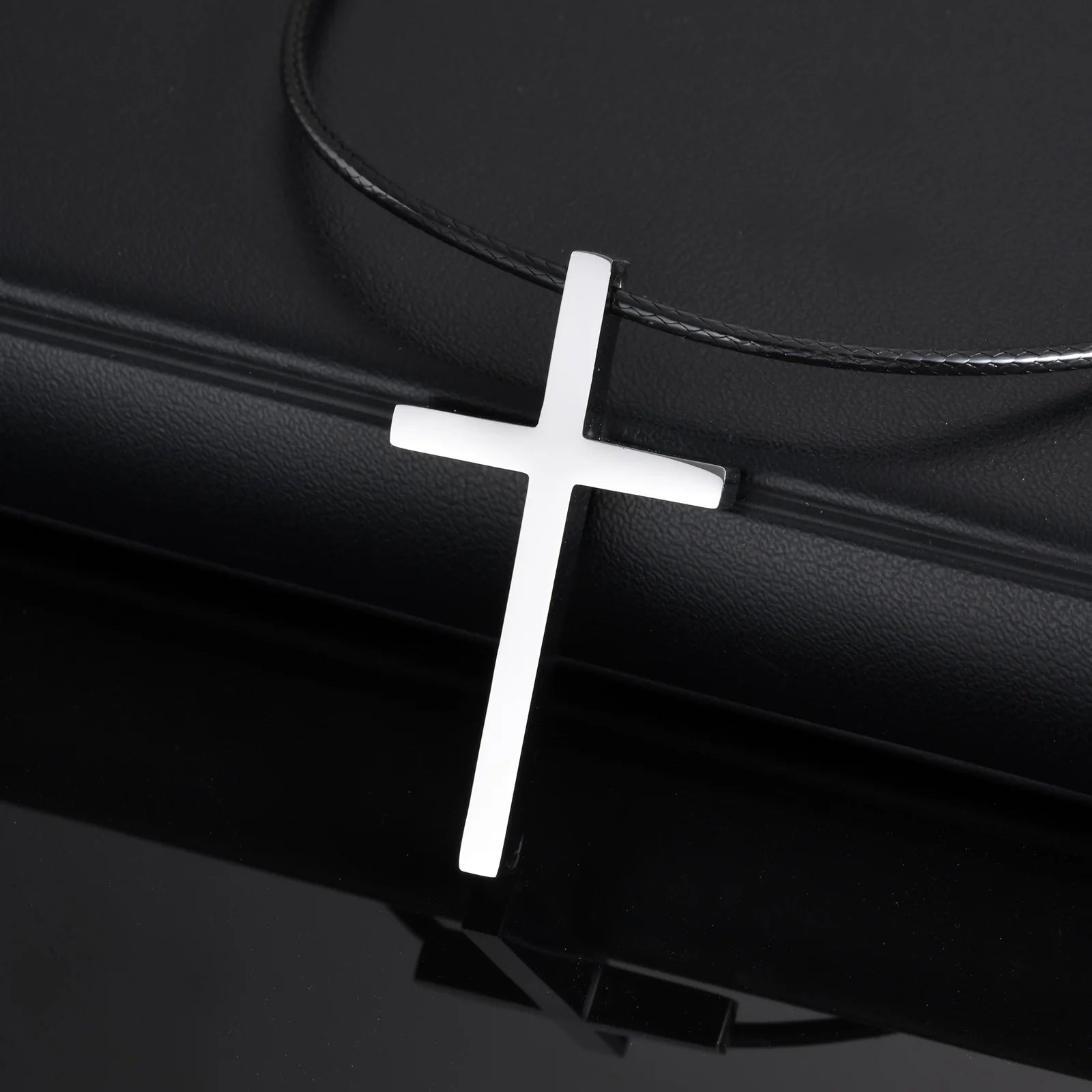 Vnox Minimalist Stainless Steel Cross Necklaces,Simple Thick Metal Pendant with Adjustable Black Rope Chain,Mens Religon Jewelry