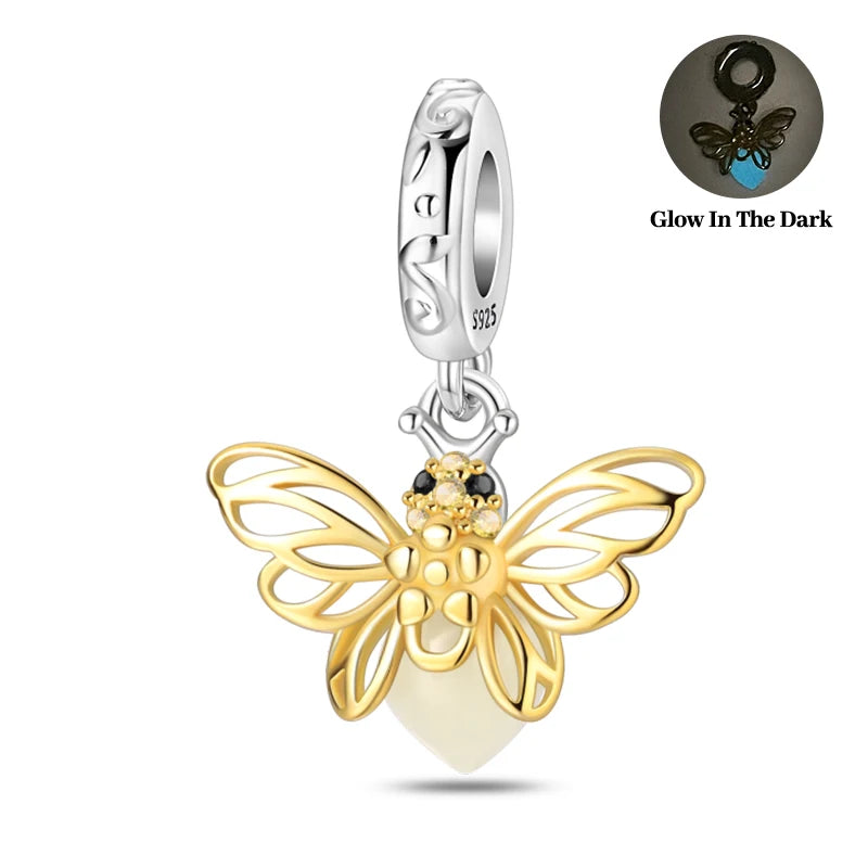Springtime 925 Silver Gem Butterfly Dragonfly Flowers Charms Pendant Fit Pandach 925 Original Bracelets DIY Little Fresh Jewelry