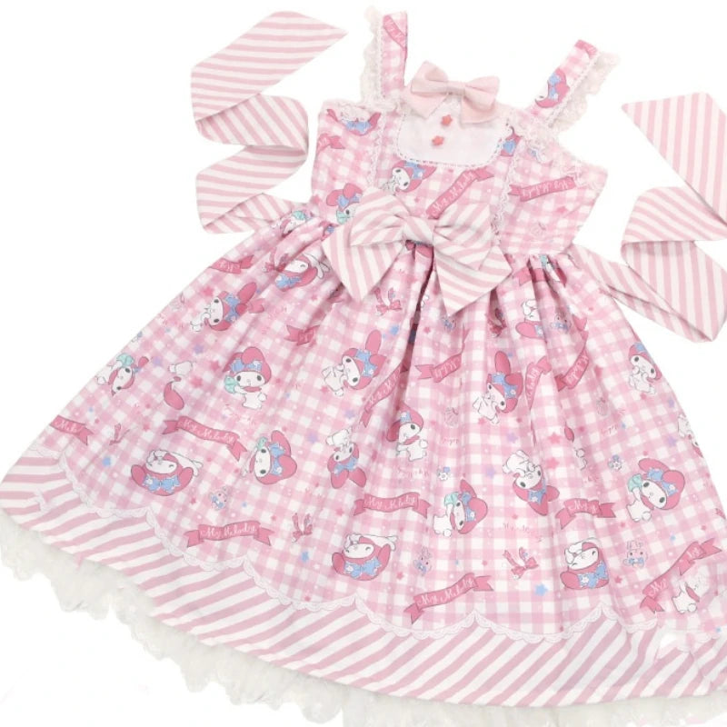 Sweet Lolita Style Cartoon Print Princess Dress Women Cute Bow Lace Party Strap Dresses Girly Harajuku Kawaii Y2k Mini Vestidos - Madeinsea©
