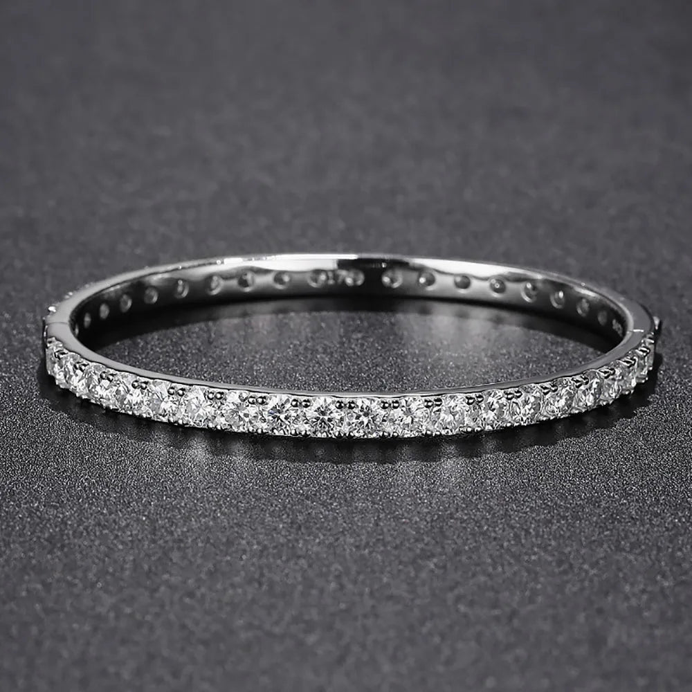 Serenity 4mm D Color Moissanite Bangle For Women S925 Sterling Silver Sparkling Hand Bracelet Plated 18K White Gold Fine Jewelry