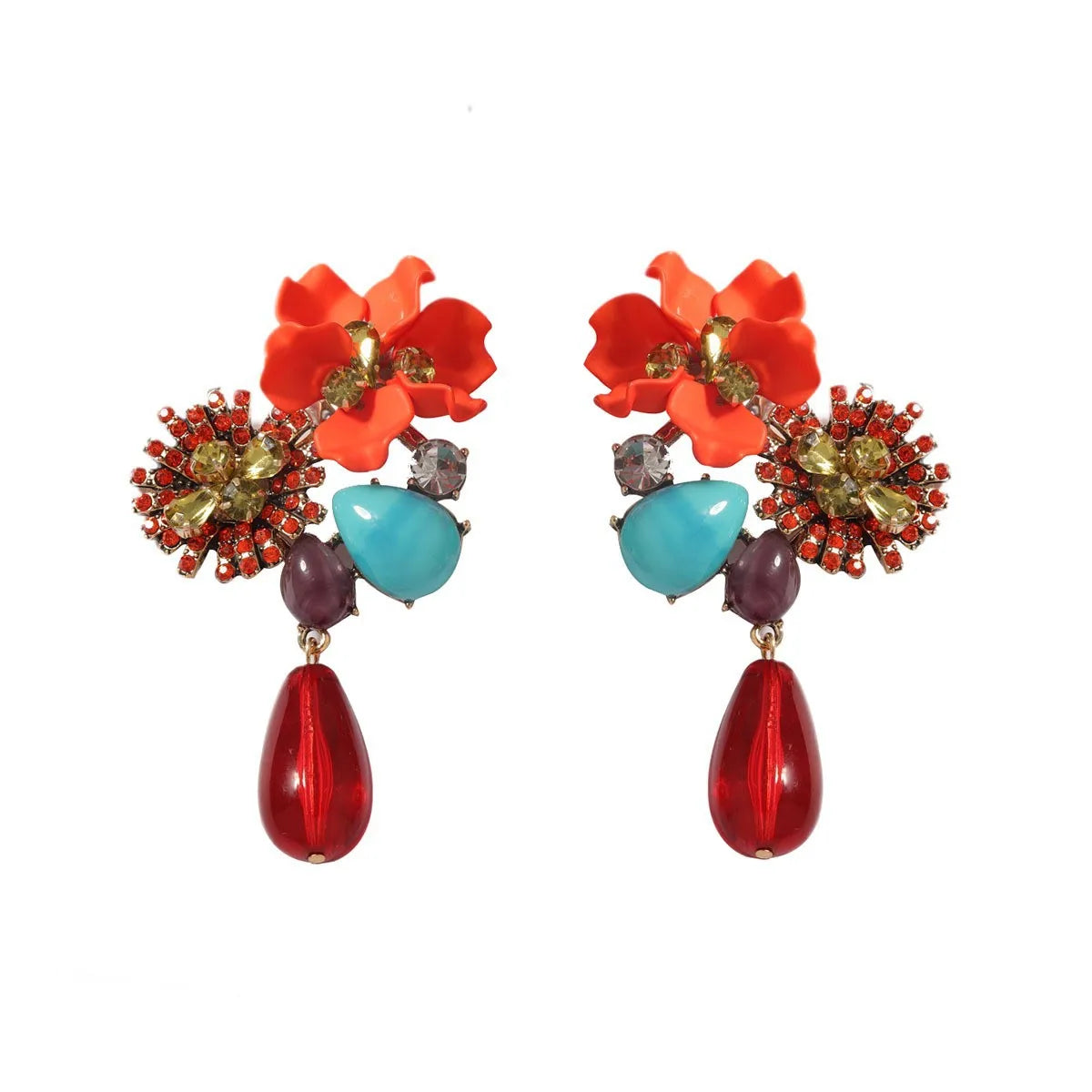 ZAA Personalized Trendy Resin Flower Water Drop Long Earrings