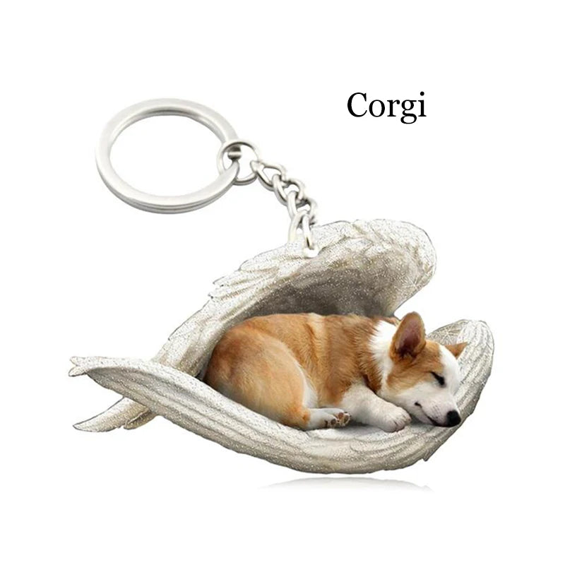 100 Style Cut Dog Sleeping Angel Pendant Bag Keychain Car Keychain Keyring Animal Pet Jewelry Boyfriend Girls Gift Accessories