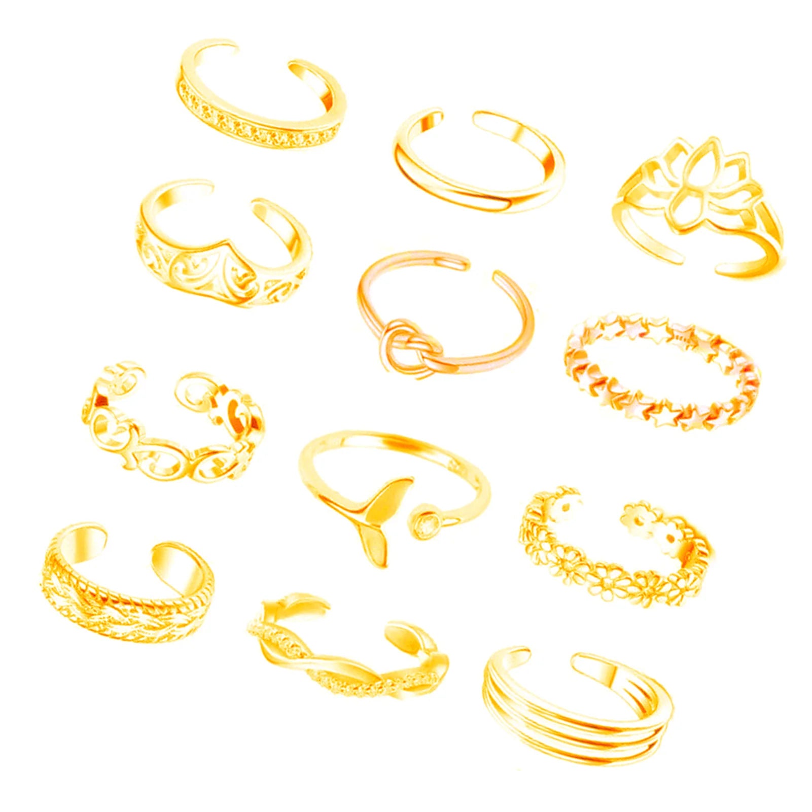 12Pcs Foot Ring Open Toe Rings Rose Gold/Silver/Gold Color Alloy Adjustable Rings Set for Women Summer Beach Foot Jewelry