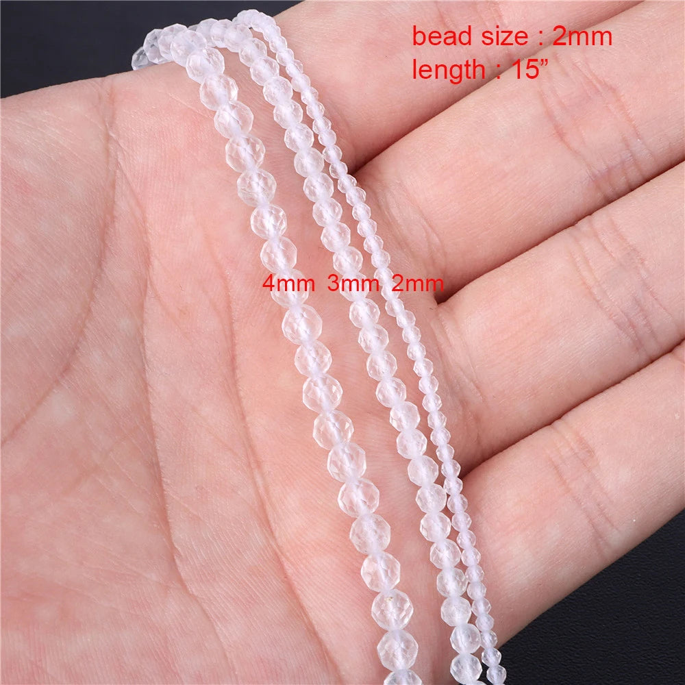 New Natural Stone Bead Clear Quartz Crystal Smooth Matte Faceted Spacer Beads DIY Handmade Bracelet Earrings For Jewelry Making