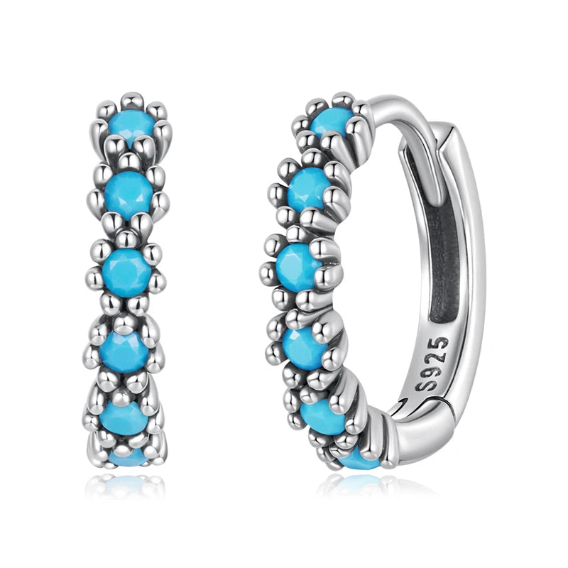 WOSTU 925 Sterling Silver Blue Turquoise Rings Earrings For Women , Handmade Vintage Twist Round Turquoise Dainty Jewelry set