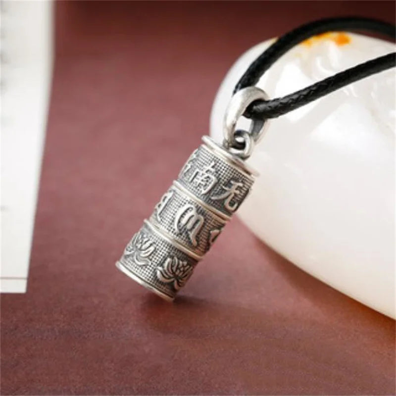 Shurangama Mantra Pendant Male Gawu Box Necklace Silver 925 Chain Women Retro Lotus Sutra Namo Amitabha Necklace For Men Jewelry