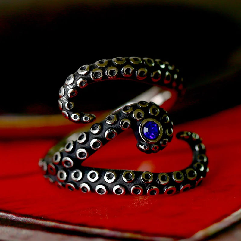 BEIER 2024 Nouveau Design Bague Poulpe En Acier Inoxydable Avec Pierre Précieuse Bleue Bijoux Punk Gothiques En Gros