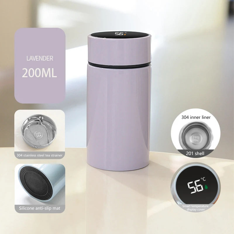 200ML Smart Thermos Water Bottle Intelligent Temperature Display Stainless Steel Vacuum Flasks Thermoses With Filter Tee Cup