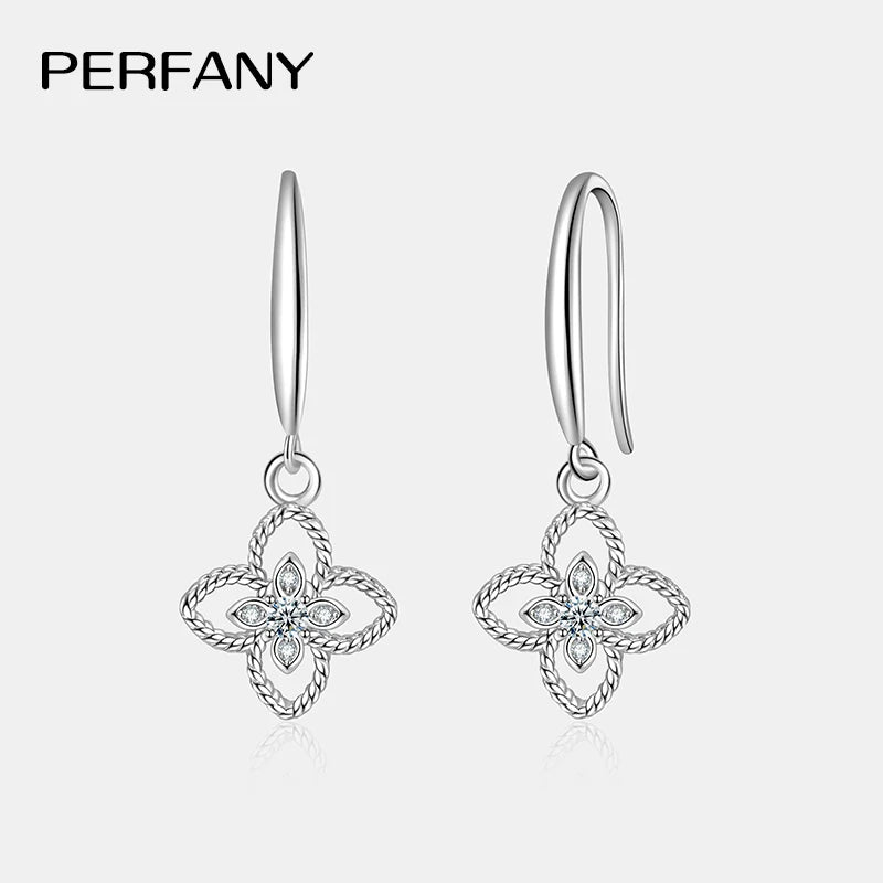 PERFANY 0.08CT Moissanite Clover Drop Earring Women S925 Pure Silver Laboratory Cultivate Diamond Fashion Wedding Jewelry ﻿ - Madeinsea©