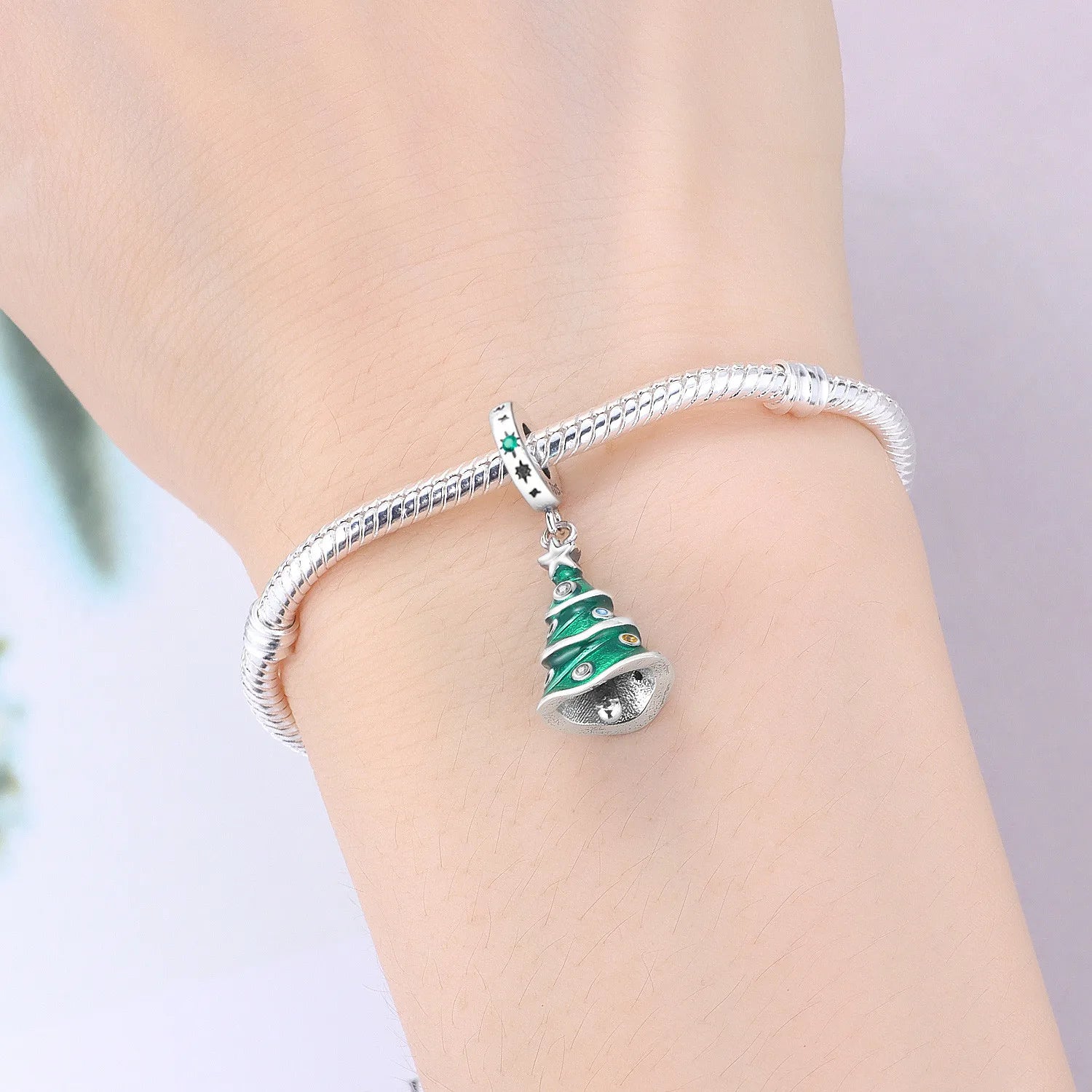 PANPOKI 925 Sterling Silver Christmas Tree Decoration Beads Original Pendants Bracelet Charm Jewelry Party DIY Trendy Gifts