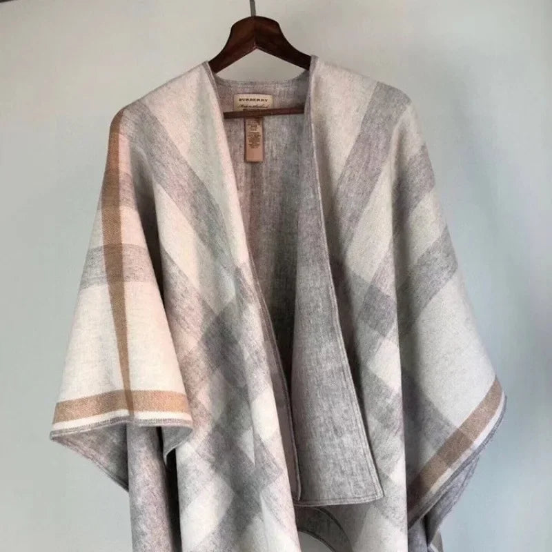 Classic British Style Double-Sided Wool Plaid Scarf Women's Warm Versatile Large Shawl Autumn Winter Tweed Jacket