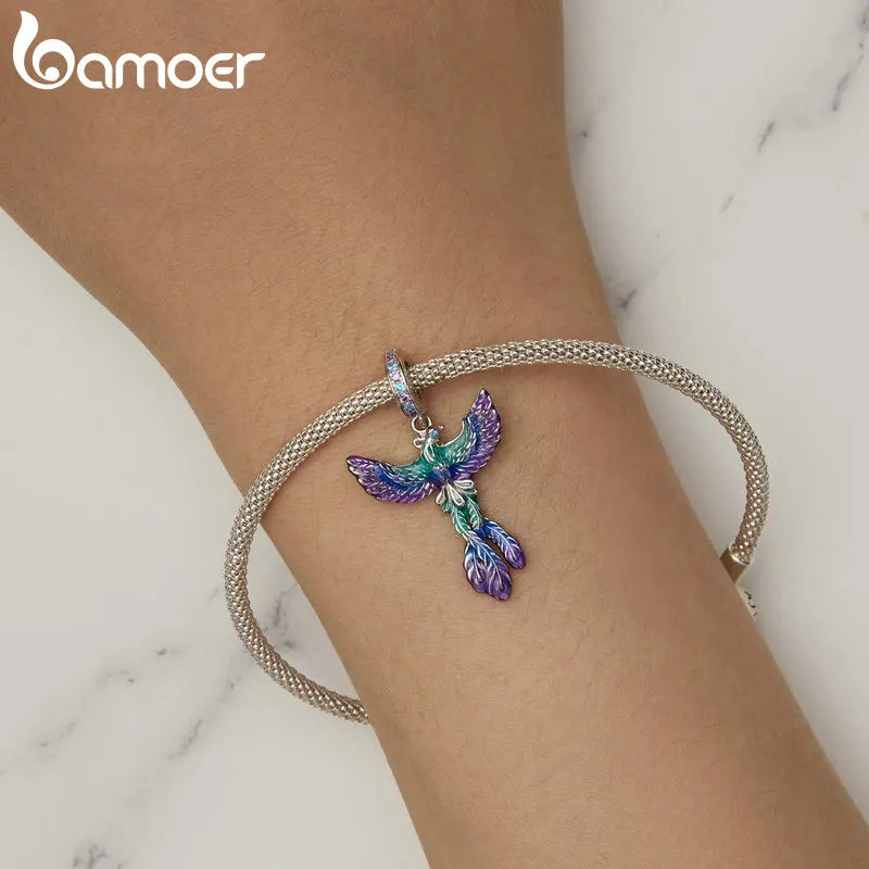 BAMOER 925 Sterling Silver Animal Pendant Colorful Zoo World Flying Dragon Beads Original for Women Teens DIY Cute Necklace