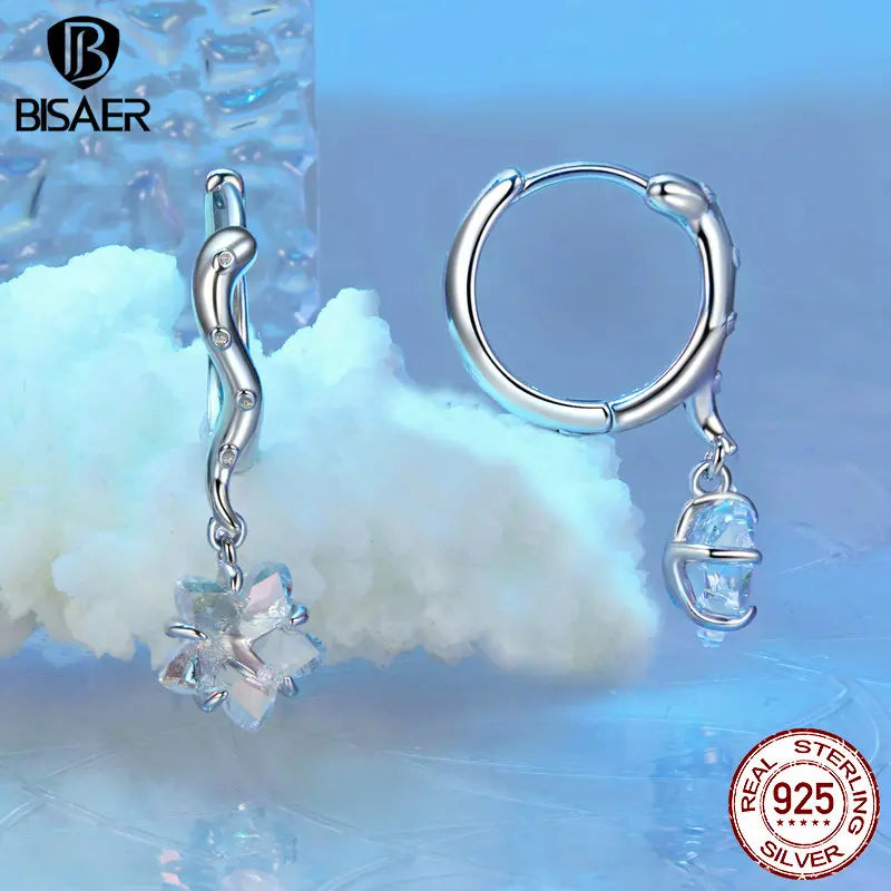 Boucles d'oreilles créoles en argent sterling 925 BISAER en forme d'étoile de mer et de poulpe pour fête sur la plage, pour femme, plaqué or blanc, bijoux fins, cadeau EC