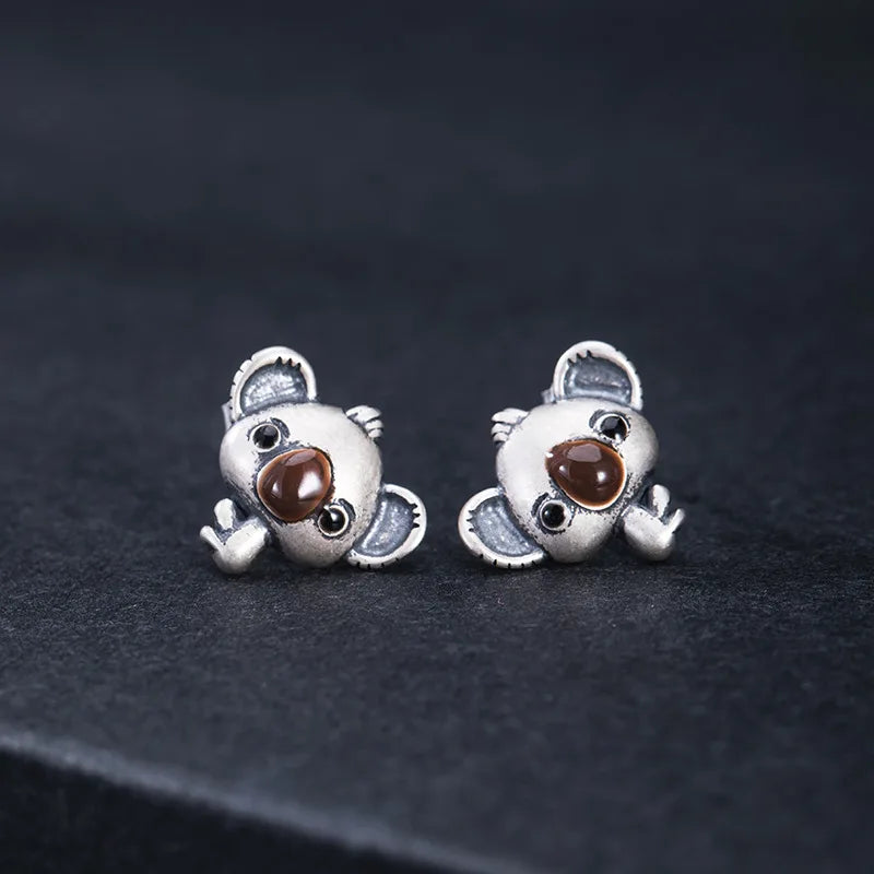 Boucles d'oreilles MKENDN Vintage en argent sterling 925, mini koala créatif, bijoux tendance pour femmes et jeunes filles, cadeau idéal pour étudiantes