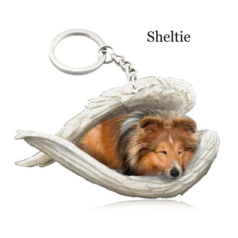 100 Style Cut Dog Sleeping Angel Pendant Bag Keychain Car Keychain Keyring Animal Pet Jewelry Boyfriend Girls Gift Accessories