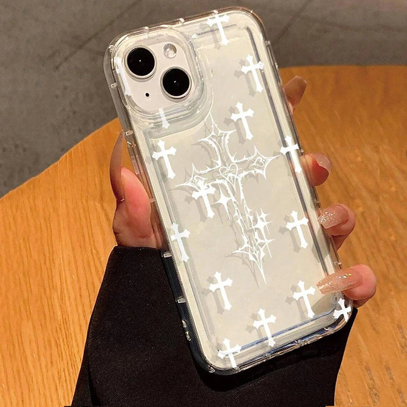 Pink Punk Style Cross Flower Print Clear Case for Xiaomi Mi 11 12 Lite 5G 12X 12 13 13T 14 Pro Poco X6 X3 F5 Back Cover Caqa