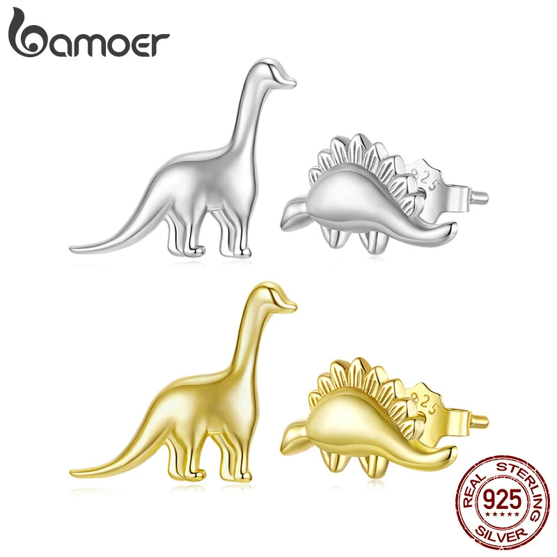 BAMOER Ohrstecker aus 925er Sterlingsilber mit asymmetrischem Dinosaurier-Motiv, minimalistischer Schmuck für Knorpel- und Traguspiercings – das perfekte Geschenk für Frauen