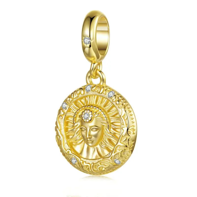 Bamoer Sonnengöttinnen-Anhänger aus 925er Sterlingsilber, 18 Karat vergoldete Zirkonia-Perlen, DIY-Armbandzubehör für Frauen und Mütter