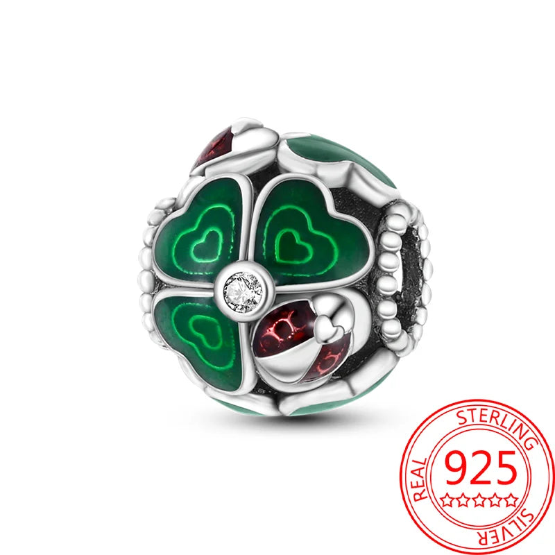 925 Sterling Silver Charm Green Monstera Leaves Charm Fit Bracelet Original Charm Bead for Women Jewelry DIY Making Fine Gift