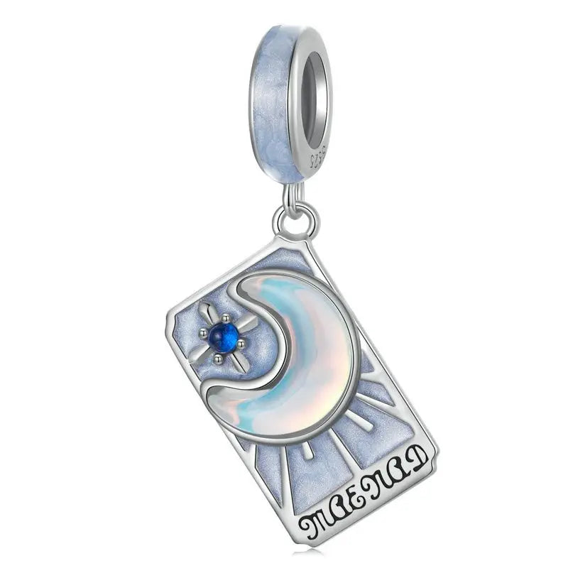 WOSTU 925 Sterling Silver Colorful Tarot Cards Charm Pendent Magic Star Moon Sun Lover Bead Fit DIY Bracelet Necklace Women Gift