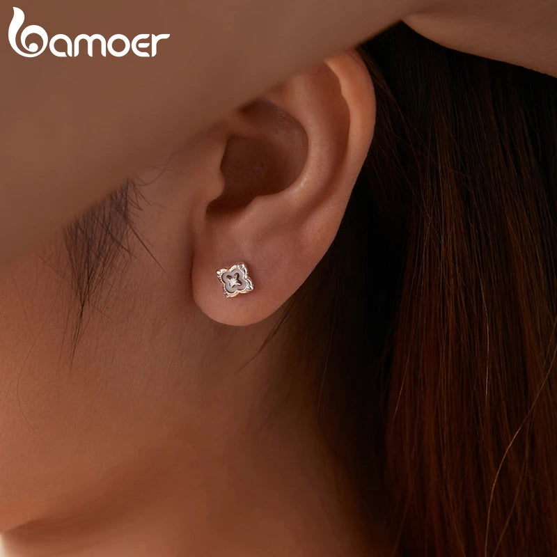 BAMOER Clover Moissanite Stud Earrings, High-quality Nacre Crystal Plant Earrings Original for Women Vintage Pearl Jewelry Gift