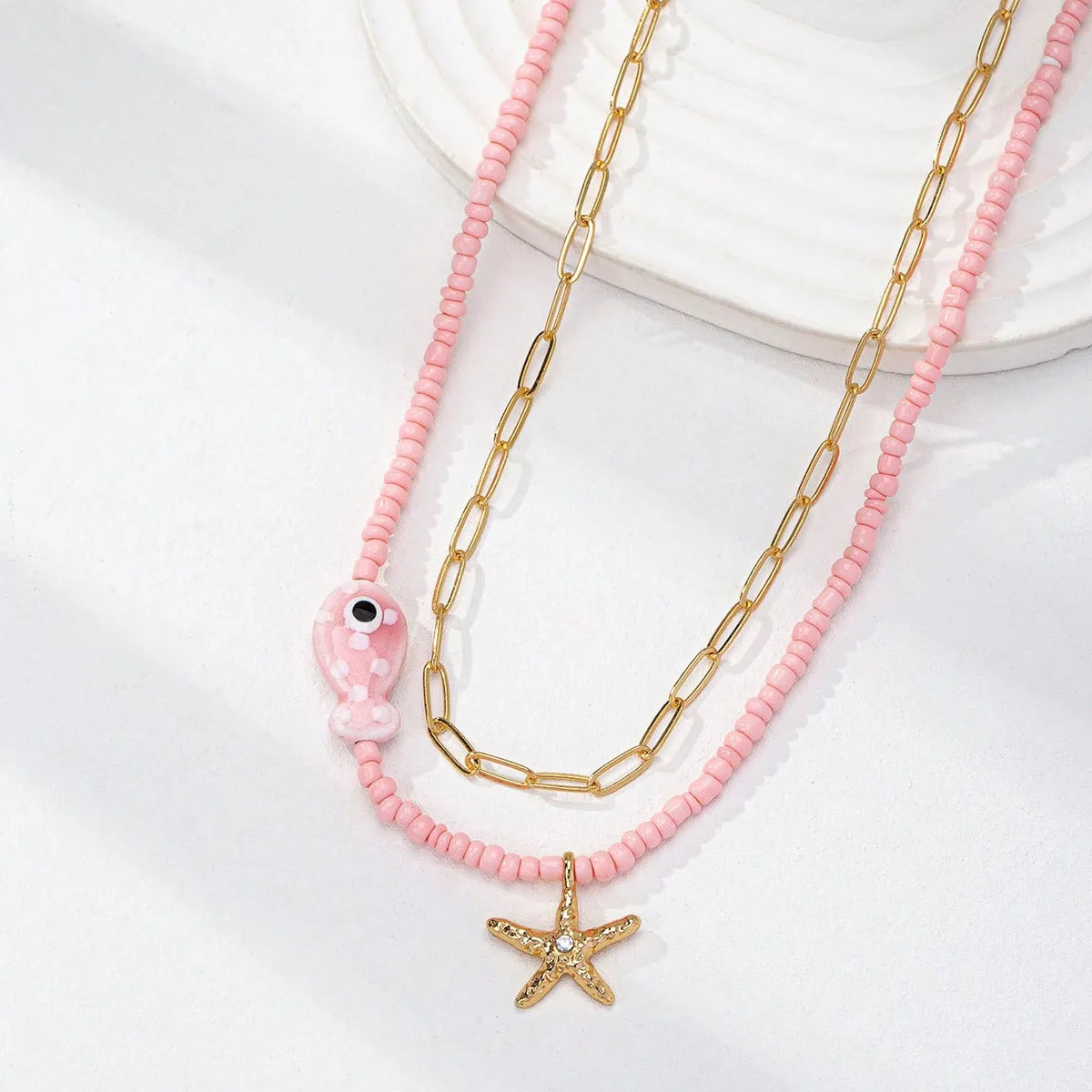 Summer Vacation Beach Colorful Ceramic Pearl Fish Women's Necklace