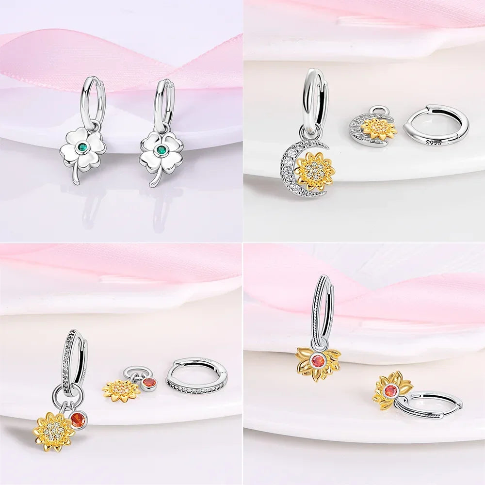 Earrings Woman 925 Silver Cherry Pear Apple Butterfly Sunflower Hoop Earrings for Women Engagement Birthday Fine Jewelry Gift