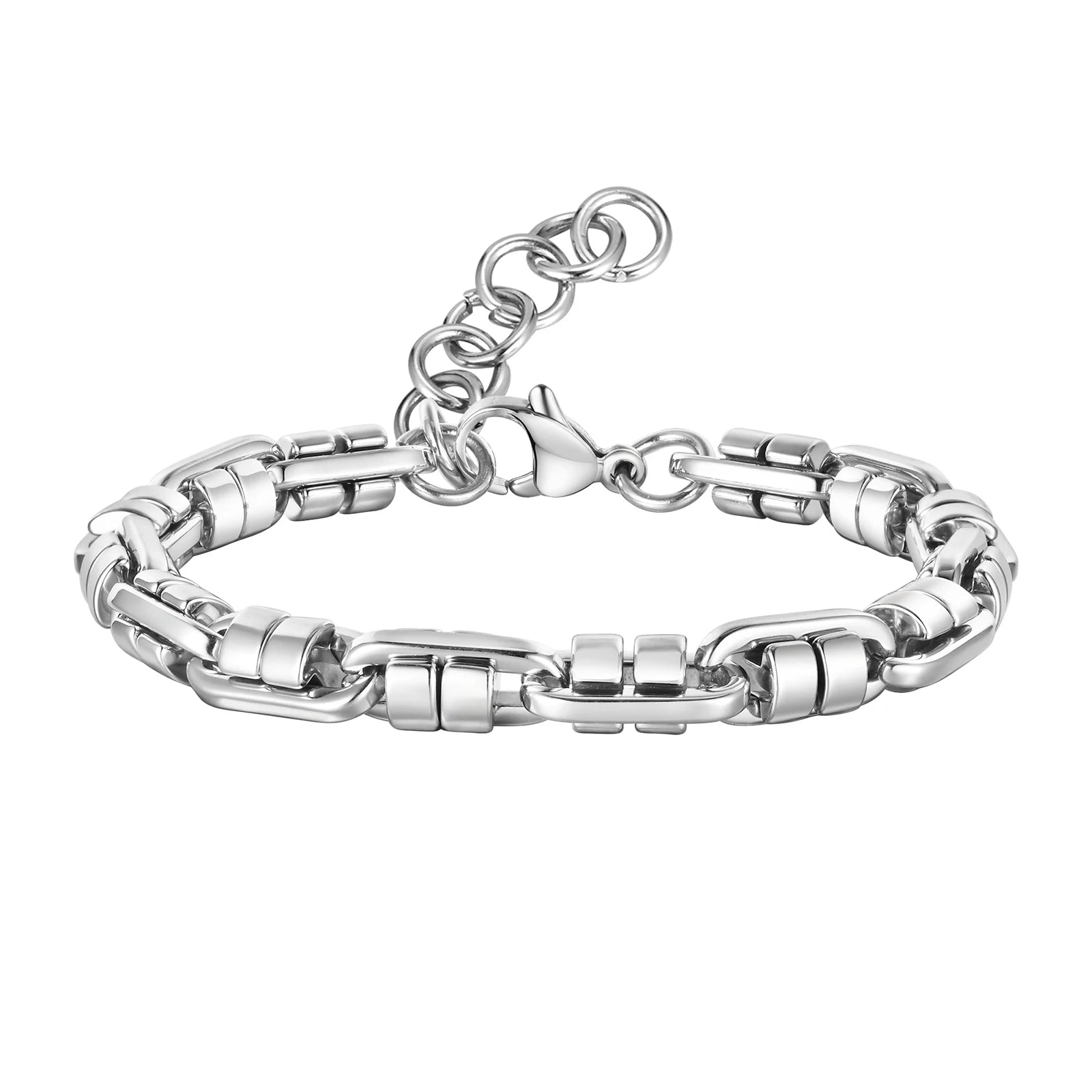 Vnox Black Round Byzantine Link Chain Bracelets, Stylish 2025 New Stainless Steel Wristband, Handmade Punk Rock Jewelry