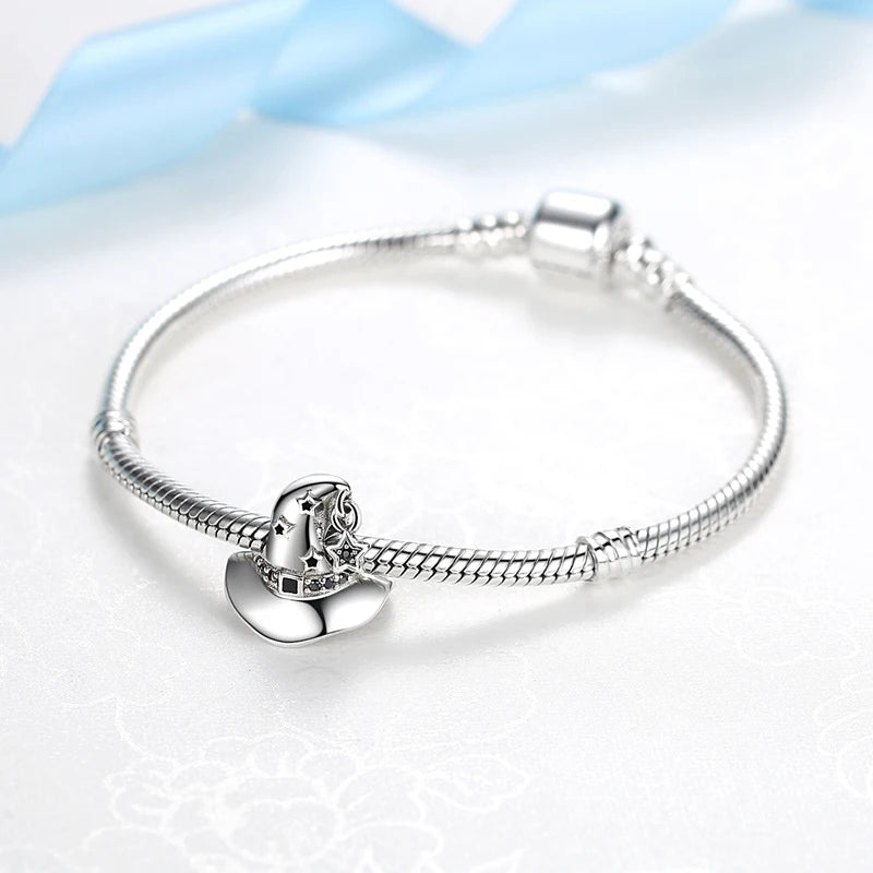 Original 925 Sterling Silver Charms Beads Wizard Hat Dragon Charm Halloween Fit Brand Bracelets Necklaces Women DIY Jewelry