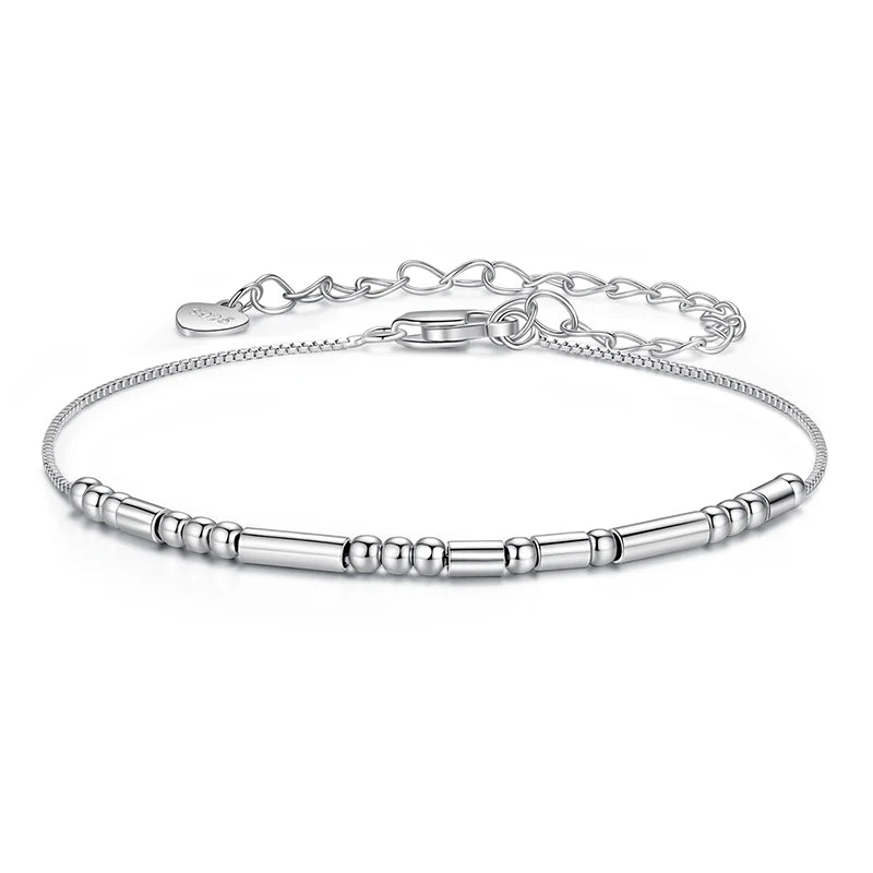 BAMOER 925 Sterling Silver ‘I Love You’ Morse Code Bracelet Vintage Beads Wrist Chain for Women Girls Lightweight Love Gift