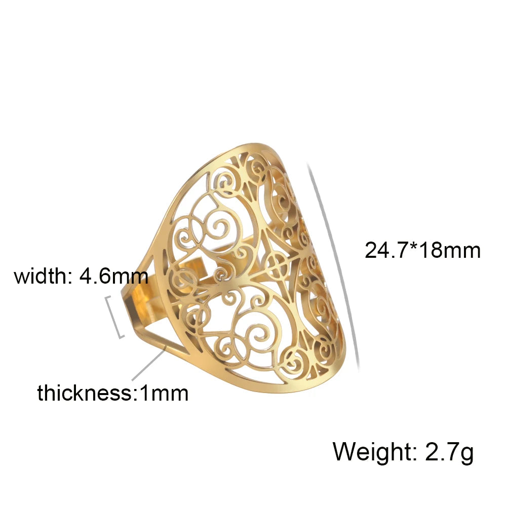 Unift Scared Geometry Flower of Life Ring Adjustable Stainless Steel Ring Men Women Accessories Vintage Filigree Viking Jewelry - Madeinsea©
