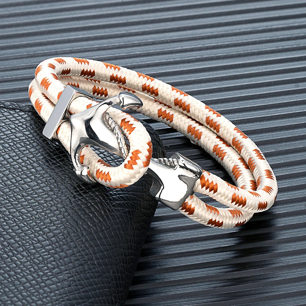 MKENDN Minimalist Nautical Style Anchor Bracelets Men Women Mulitcolor Surfer Rope Bracelet Stainless Steel Boat Hook