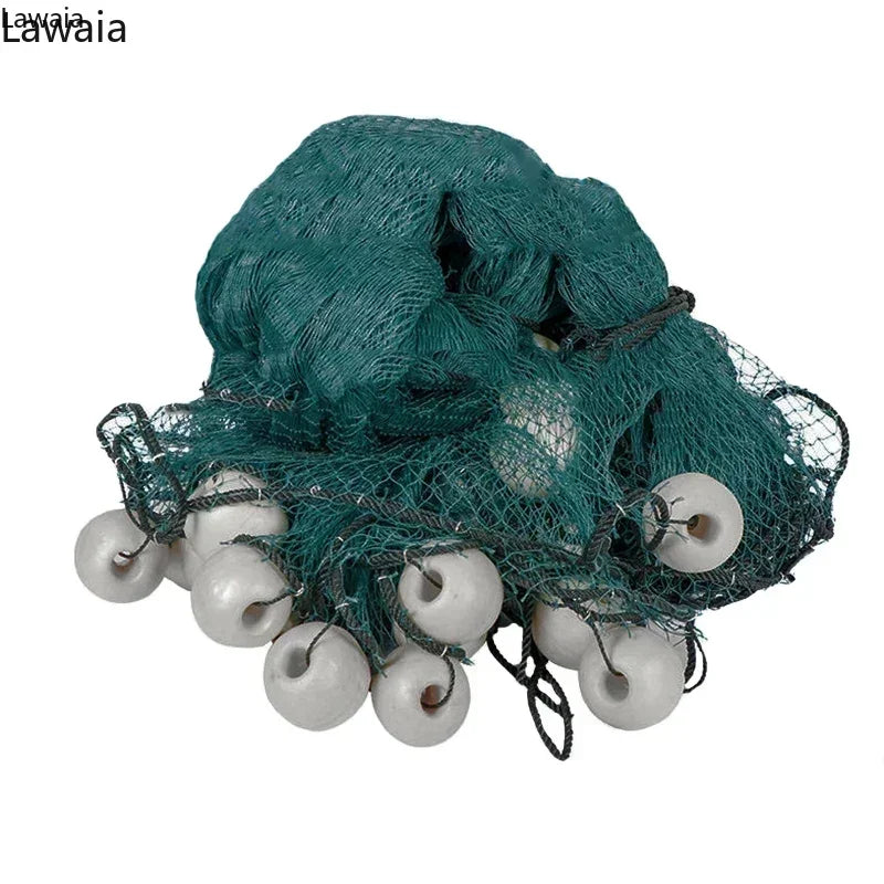 Lawaia Green Multifilament Fishing Trawl Net with Iron Sinker Foam Floats Fish Ponds Dragnet Pull-net 5m 10m Railing Netting