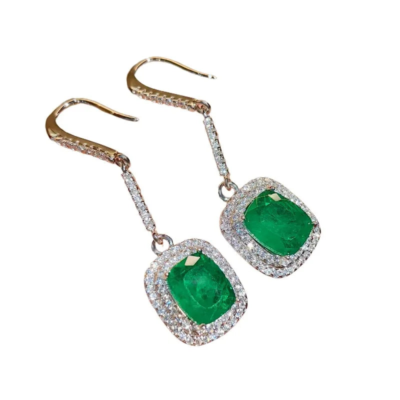 Solid 100% 925 Sterling Silver Emerald Gemstone Earrings Fine Jewelry for Women Luxury Gift Bohemia Designer Jewelry Earing Box