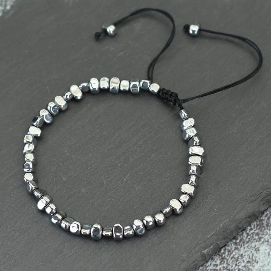 Handmade Irregular Hematite Stone Energy Men Bracelet Black Silver Color Outdoor Camping Cool Riding Accessories Hombre Pulseria