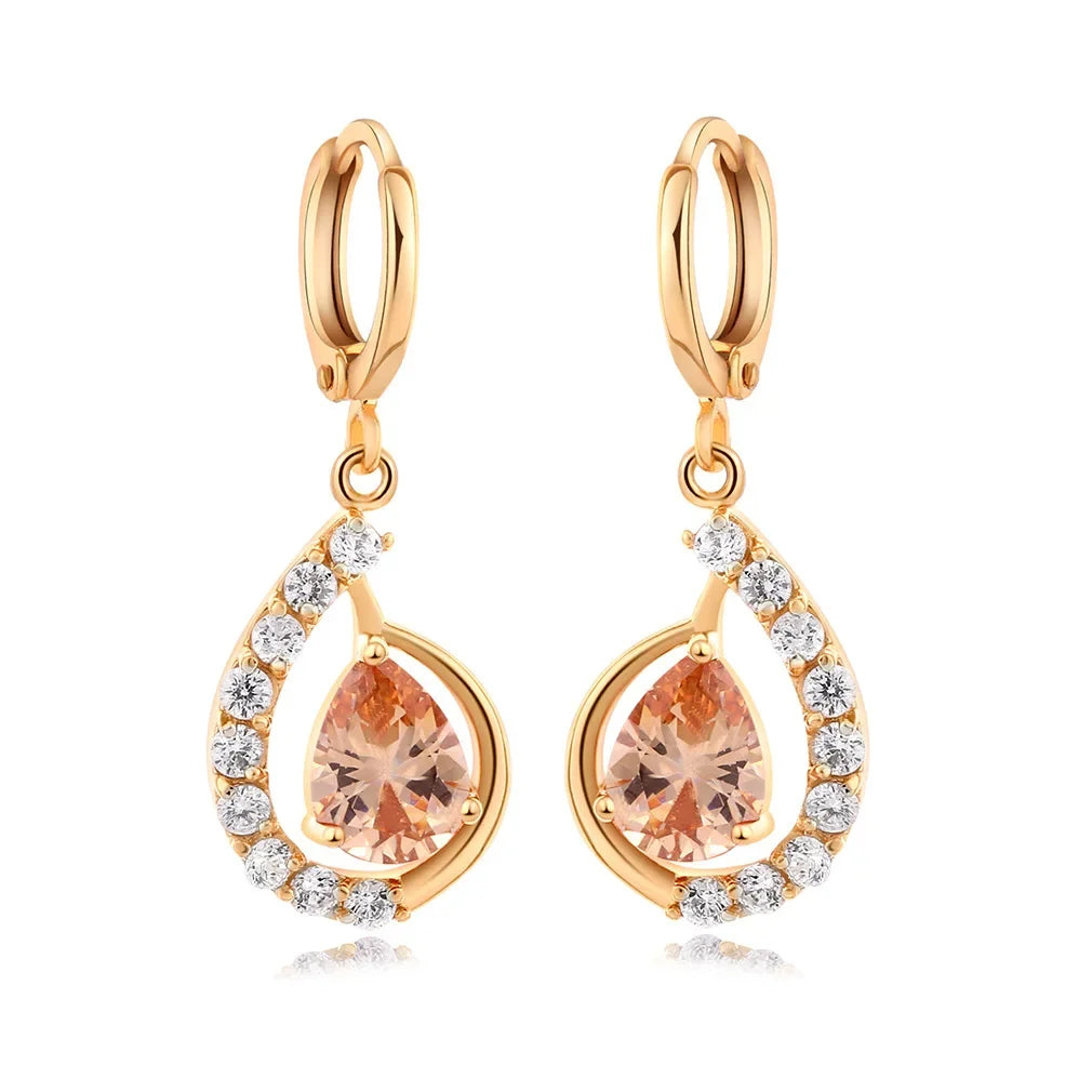 Water Drop Earrings for Women Natural Crystal Wedding Engagement Bridal Jewelry Real 14k Gold Dangle Diamond Earring Bohemia
