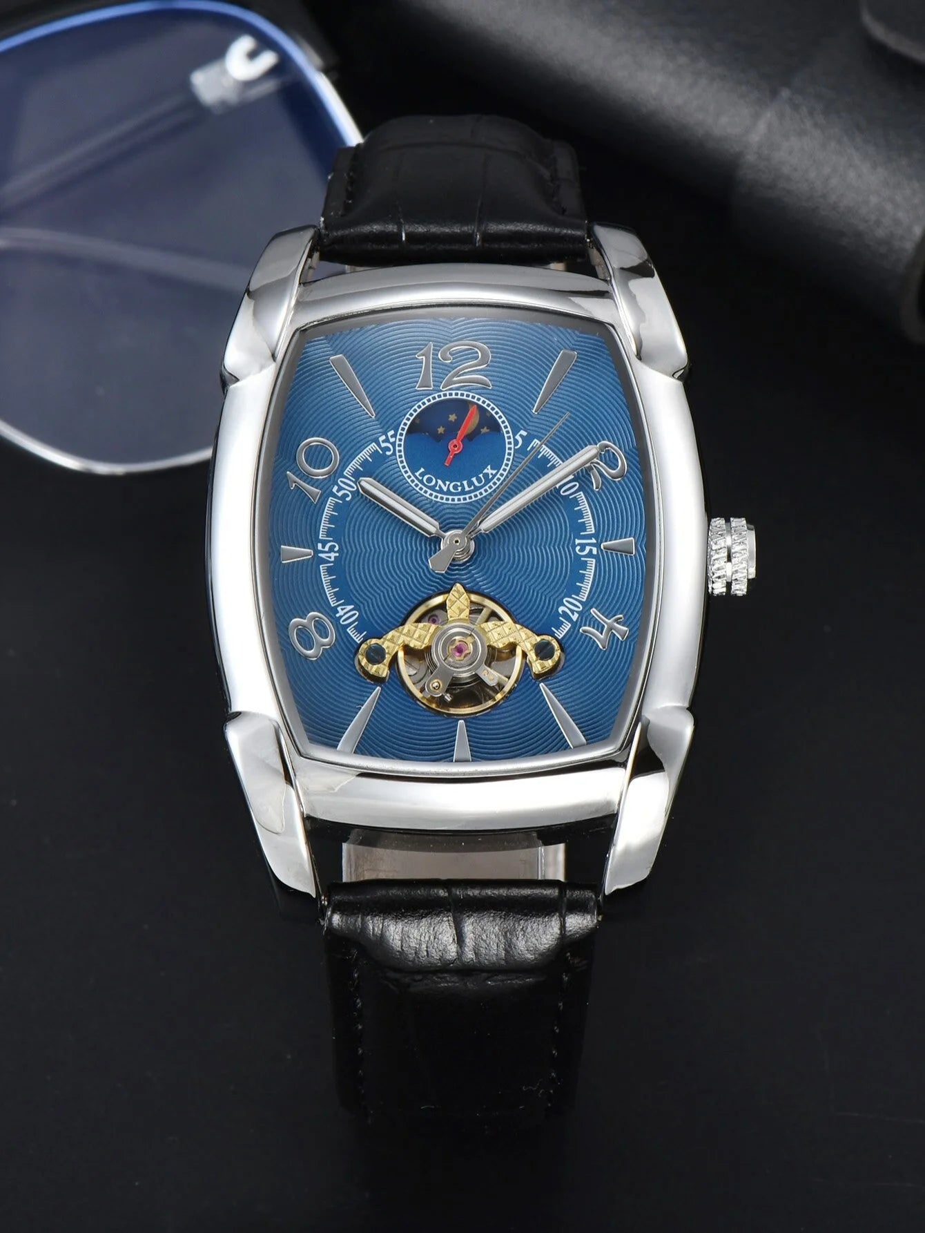 Men automatic mechanical watch moon tourbillon luxury watches leather waterproof skeleton wholesale gift watch