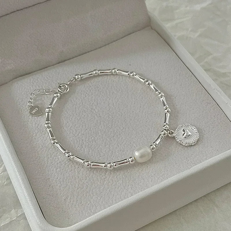 925 Sterling Silver Heart Shaped Necklace Bracelet Set for Women Vintage Korean Crystal Bracelets High Quality Set Party Jewelry - Madeinsea©