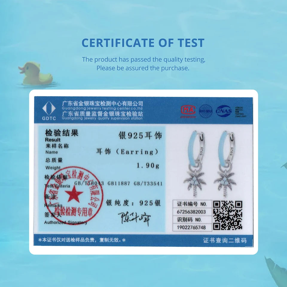 BAMOER 925 Sterling Silver Coconut Palm Tree Dangle Earring Summer Holiday Gift Beach Theme Jewelry Earrings for Women SCE1876