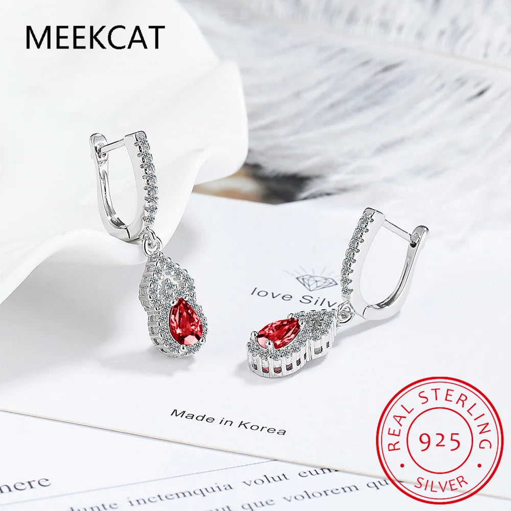 Pear Cut Blue Sapphire 925 Sterling Silver Water Drop Earrings for Women Gemstone Fine Jewelry Birthday Gift