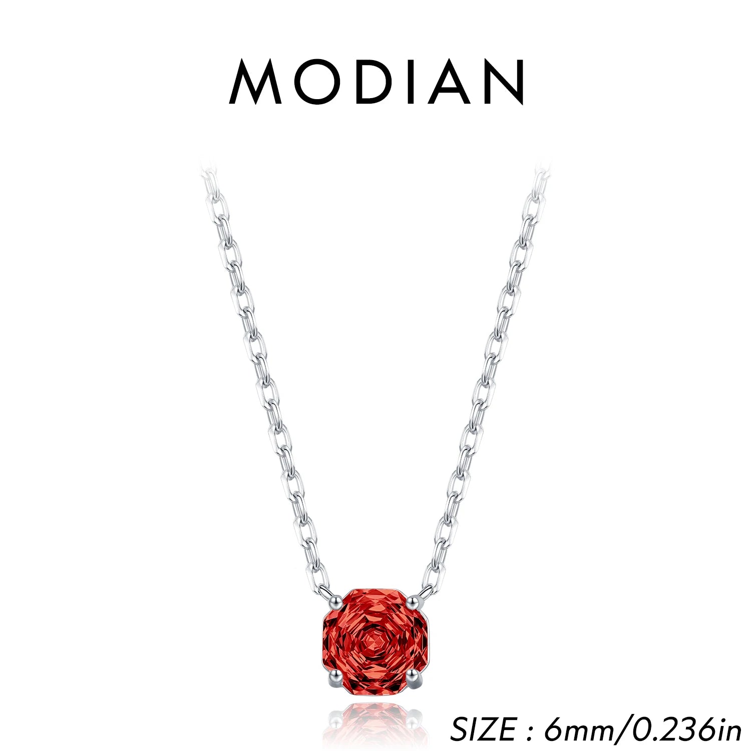 MODIAN 925 Sterling Silver Fashion Pomegranate Red Rose Cut CZ Octagon Pendant Necklace For Women Hypoallergenic Jewelry