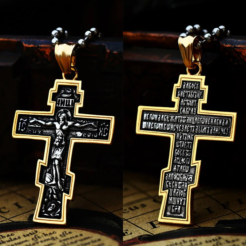 Beier Stainless Steel Jesus Cross Men's Crucifix Eastern Orthodox Pendant Chain Necklace Jewelry LLBP8-515P